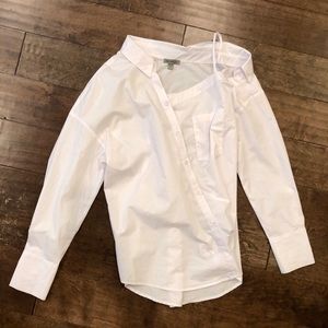 Asymmetrical cold shoulder button down shirt